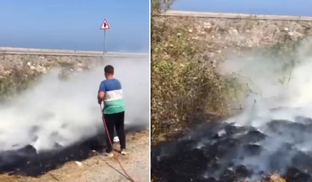 Yol kenarında çıkan yangın korkuttu