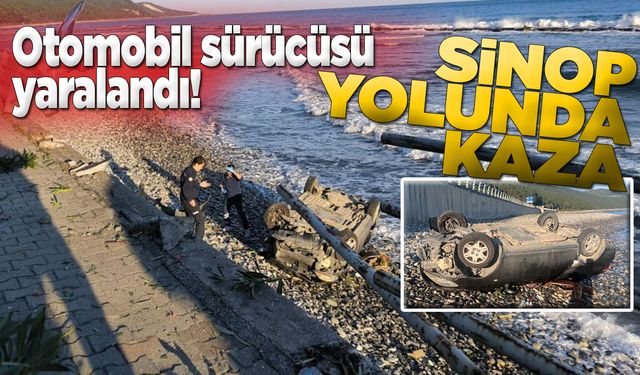 Otomobil deniz kenarına devrildi