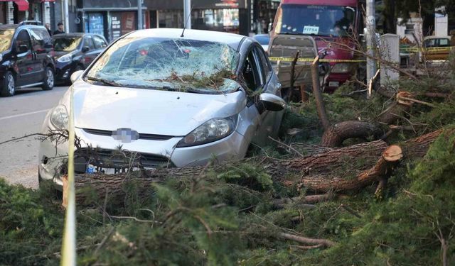 Fırtına park halindeki otomobile zarar verdi, çatıları uçurdu