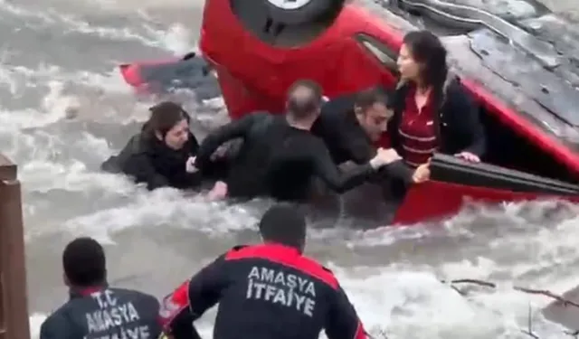 Otomobil nehre uçtu