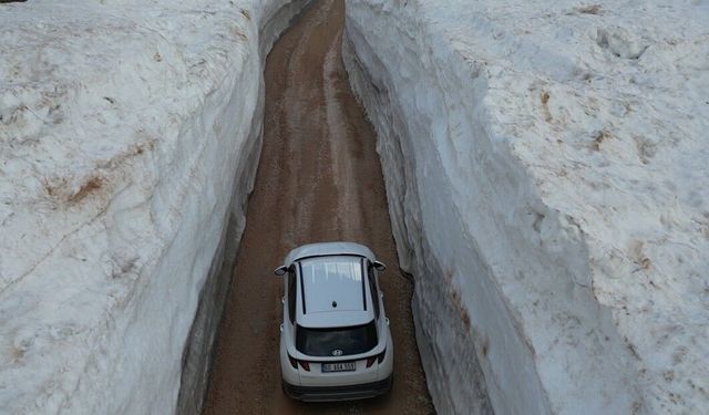 Karlar arasında kalan yol görenleri hayrete düşürdü