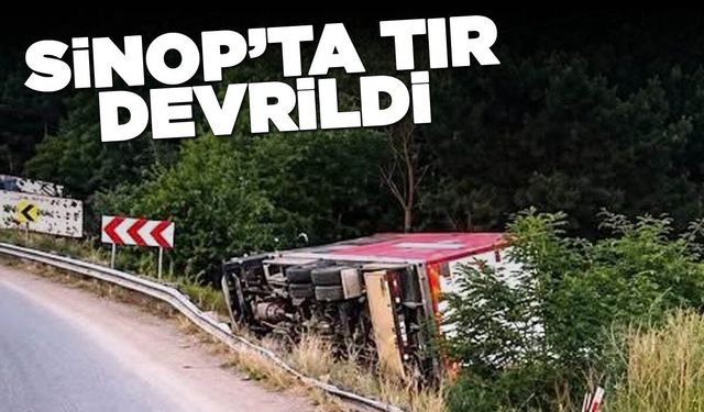 Virajda kontrolden çıkan tır devrildi