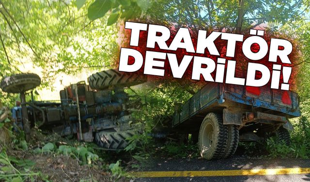 Kontrolden çıkan traktör devrildi