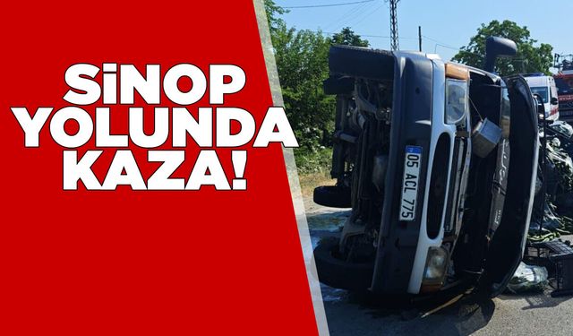 Lastiği patlayan minibüs devrildi