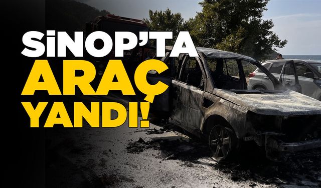 Sinop'ta seyir halindeki cip yandı