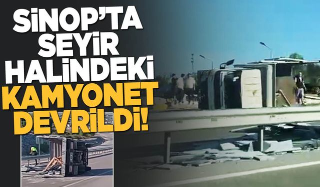 Sinop’ta mermer yüklü kamyonet devrildi
