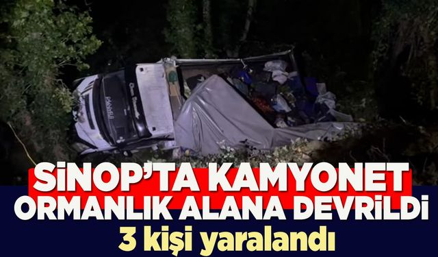 Sinop’ta kamyonet ormanlık alana devrildi: 3 yaralı