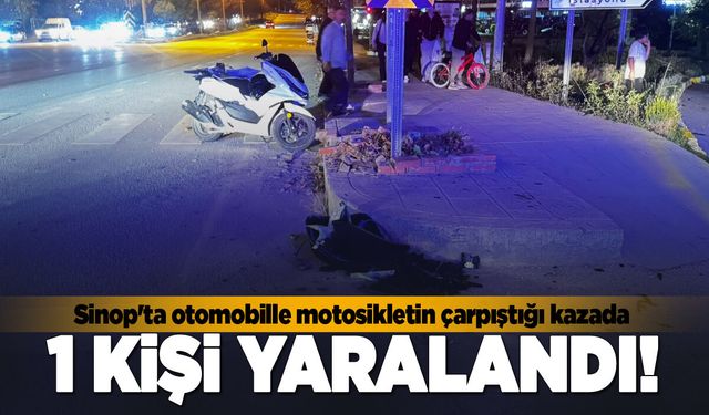 Otomobille motosikletin çarpıştığı kazada 1 kişi yara aldı