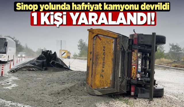 Hafriyat kamyonu devrildi, sürücü yaralandı