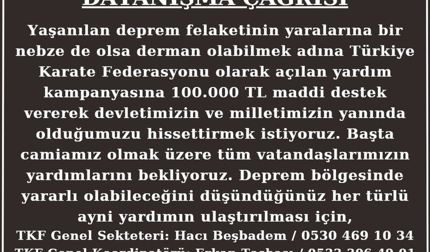 Türkiye Karate Federasyonu’ndan 100 bin TL destek