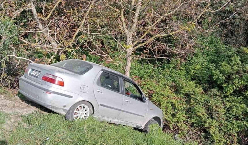 Otomobilini mıcıra kaptırdı, ağaçlık alana savruldu