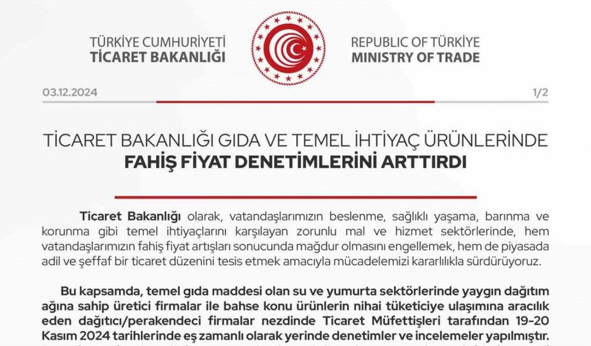 Bakanlıktan gıda ve temel ihtiyaç ürünlerine denetim