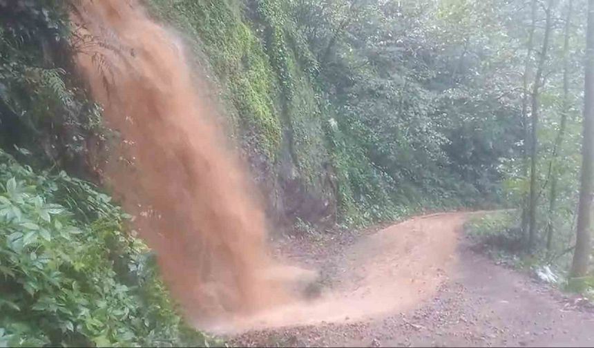 Rize’de heyelanda taş duvar yıkıldı