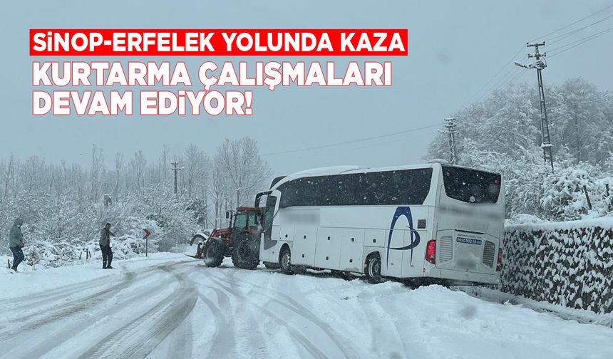 Sinop’ta otobüs kayarak su kanalına düştü