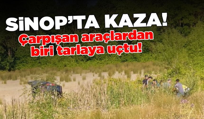 Sinop’ta çarpışan araçlardan biri tarlaya uçtu