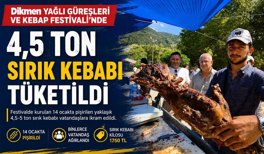 Dikmen Yağlı Güreşleri'nde 4,5 ton sırık kebabı tüketildi