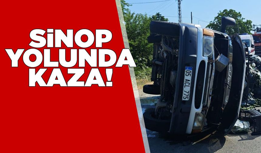 Lastiği patlayan minibüs devrildi