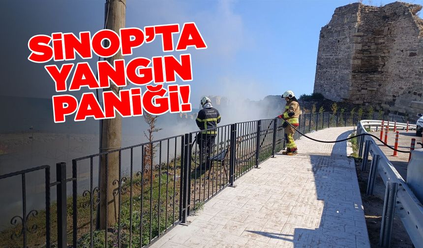 Sinop’ta kale surları yakınında yangın!