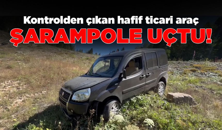 Hafif ticari araç yoldan çıkarak şarampole uçtu
