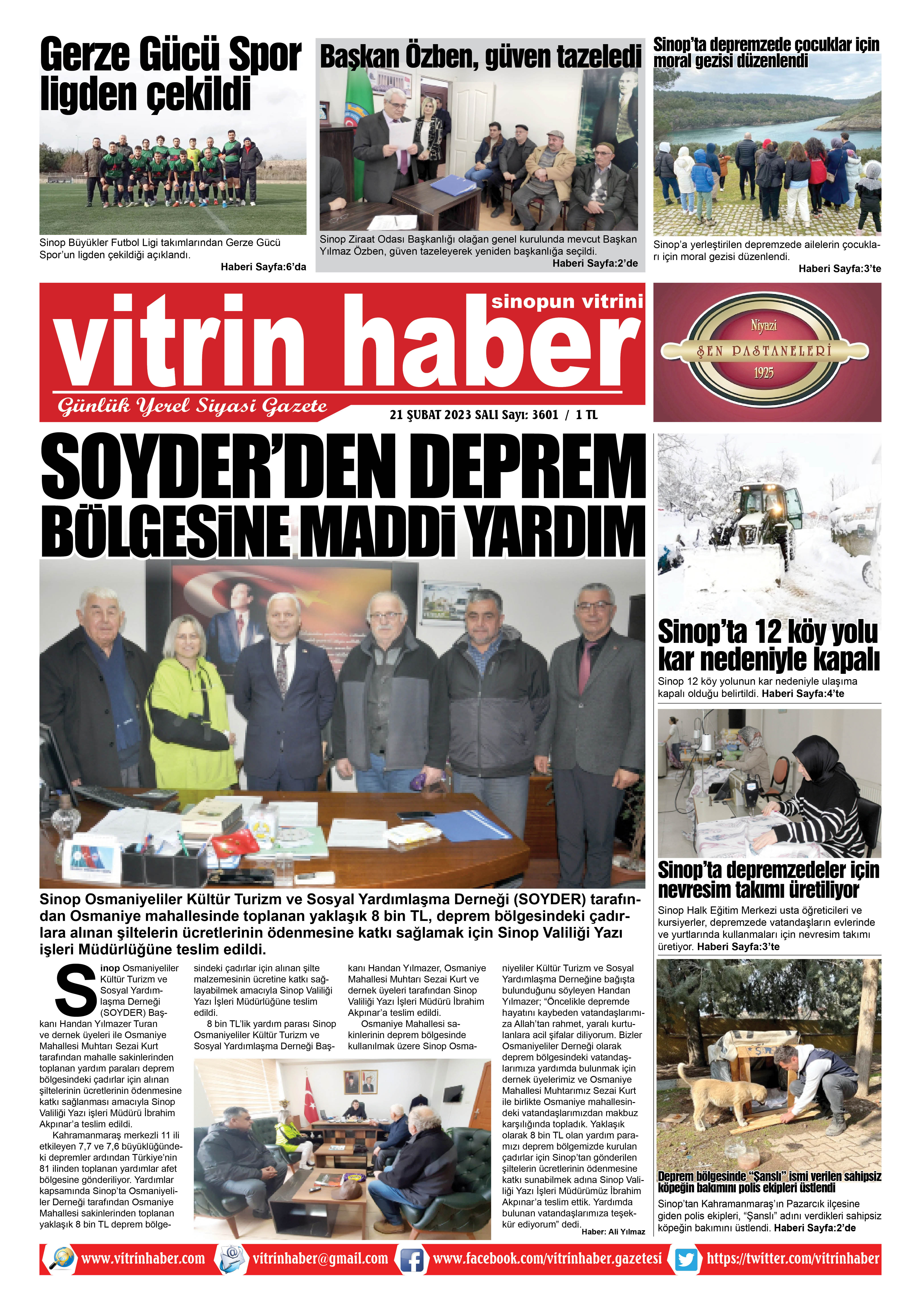 Vitrin Haber - Sinop Haberleri - 21.02.2023 Manşeti